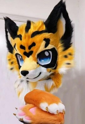 Fursuit Long haired Dog Fox Mascot Party Halloween Fur Cosplay(head+claws)