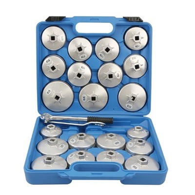 Alloy Steel Cup Type Oil Filter Cap Wrench Socket Removal Tool Set 23Pcs