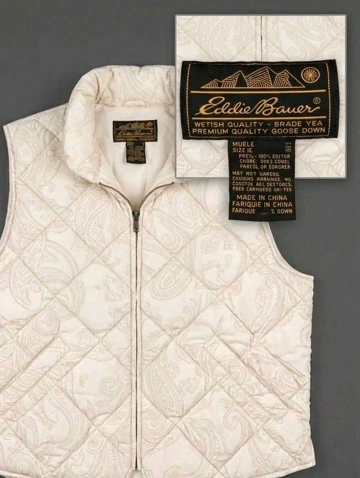 Vintage XL Eddie Bauer Black Label Goose Down Quilted Puffer Outdoor Camp Vest