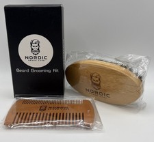 Nordic Beard Care Beard Grooming Kit Boar Bristle Brush Pearwood Comb Kit New