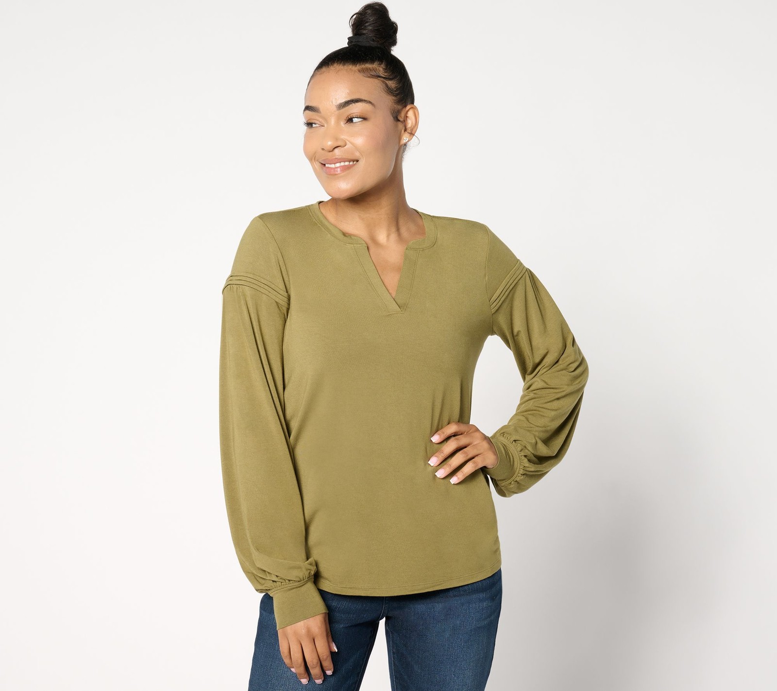 Me by Jennie Garth Women's Top Sz M Sierra Drapey Knit Long Sleeve Green A663656