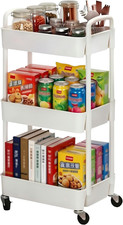 3-Tier Plastic Rolling Utility Cart with Wheels for Storage,White