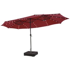 15FT Double-Sided Patio Umbrella 48 Solar LED Lights Crank  Base Outdoor Wine