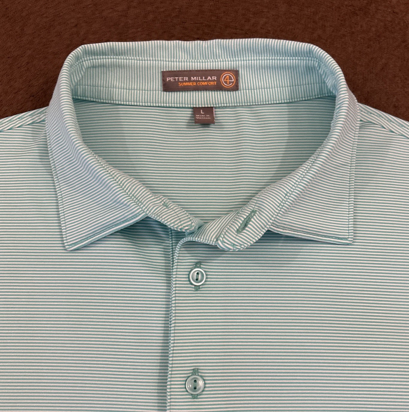 PETER MILLAR Aqua Blue Striped Jubilee Performance Jersey Golf Polo Shirt Large