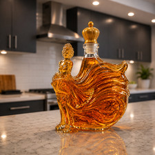 Art Deco Lady Whiskey Decanter, Crown Stopper Liquor Bottle, Vintage Glass