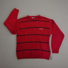 Vintage Chaps Men's Size M Red Navy Striped Classic Crew Cotton Knit Sweater