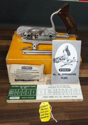 VINTAGE STANLEY No 50S COMBINATION PLANE MADE IN ENGLAND FULL SET BOXED CUTTERS 