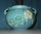 VINTAGE ROSEVILLE POTTERY WHITE ROSE 653-3 TURQUOISE JARDINIERE
