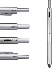 DUNBONG 4 in 1 Multicolor pen, Metal Cased Multifunction Pen, 0.5mm Silver 