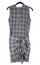 Drew Morgan Sleeveless Plaid Sarong Tie Front Mini Dress Grey Charcoal Size XS