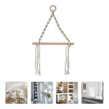 Bohemian Style Beige Wooden Towel Rack Wall Shelf with Cotton Tassels