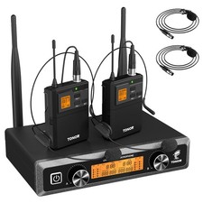 TONOR UHF Wireless Microphones System with Headset/Lavalier Lapel Mics, Black