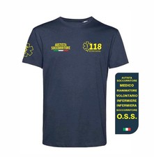 T-shirt basica 118 SOCCORSO SANITARIO con Nomina giallo fluo in cotone navy blue