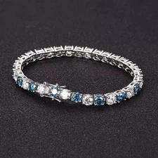 8Ct Round Cut Lab Created Blue Topaz Tennis Bracelet 14k White Gold Finish