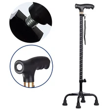 Quad Cane Adjustable Walking Cane 4-Pronged Base Stability LED for Men & Women