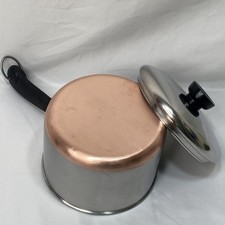 Vintage Revere Ware Tall 2 Qt Copper Bottom Stainless Steel SaucePan & Lid
