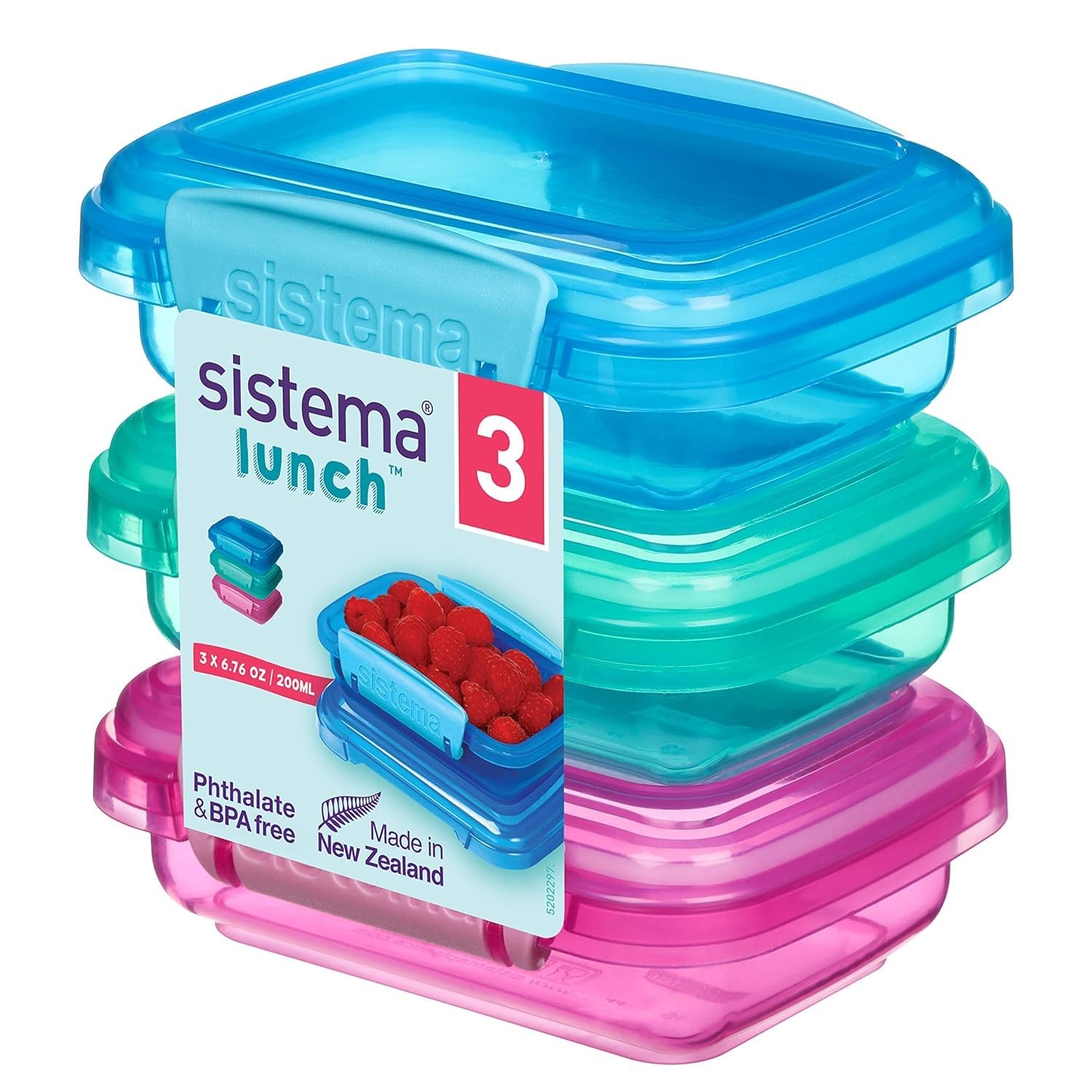 Lunch Collection Food Storage Containers, 6.7 oz./0.2 L, Pink/Green/Blue, 3 C...