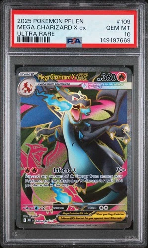 2025 POKEMON PFL EN-PHANTASMAL FLAMES ULTRA RARE #109 MEGA CHARIZARD X EX PSA 10