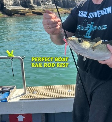 Sea Fishing Rod Rest For Boat & Pier Rails - Zip On/Off V-Rest In White, Black, Yellow