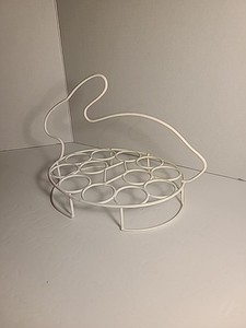 White Coated Wire Bunny Egg Holder Holds 12 Eggs 8"x 11"