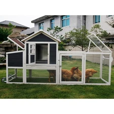 80'' Mobile Chicken Coop w/2 Wheels&Nest Box,Wooden Hen House for 1-3 Chickens