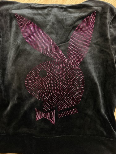 Pink Rabbit Hood Playboy Black Velour Rhinestone Tracksuit Set Hot Pink Bunny Y2K Small ...