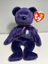 Princess Diana Purple Bear TY Beanie Baby Babies Toy - PE Pellets With Tags