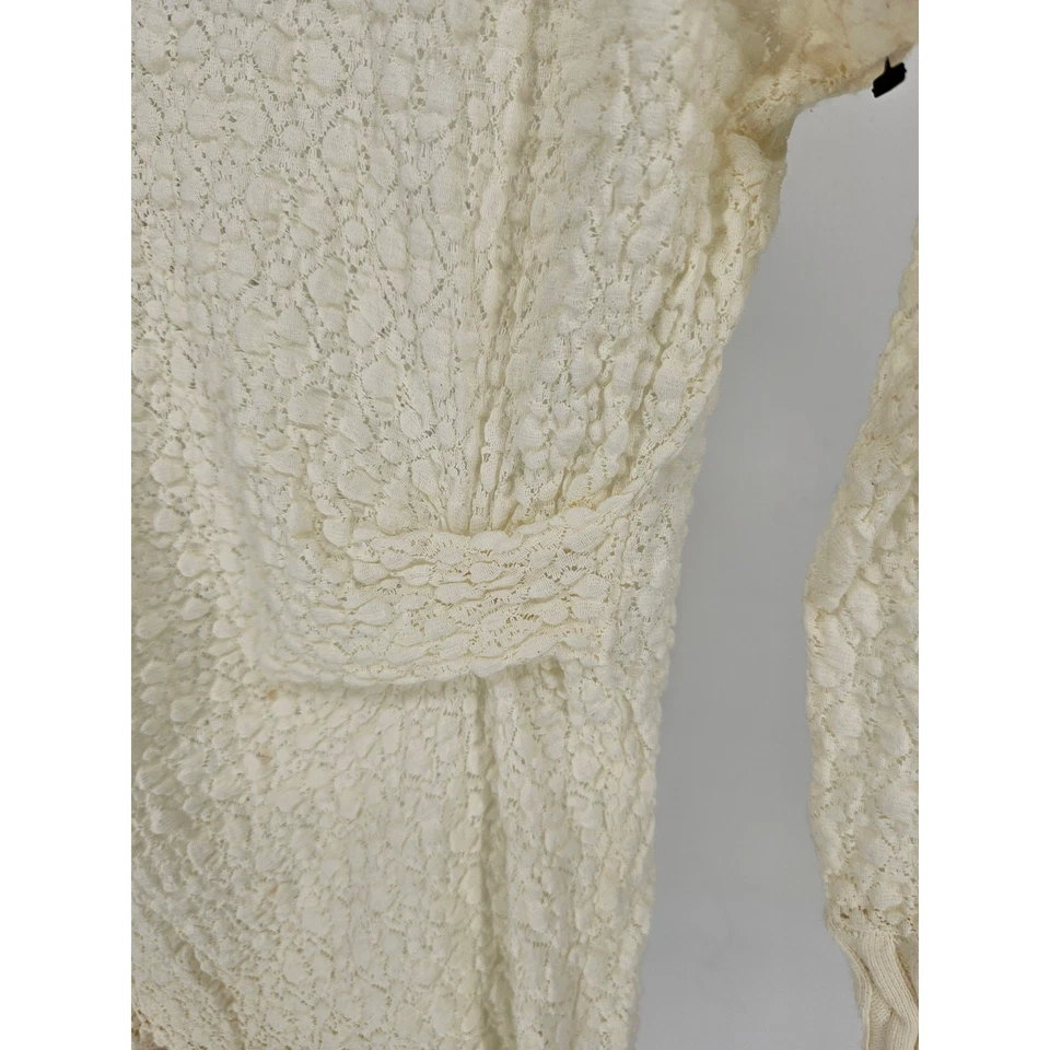 Blusa Anthropologie Deletta para mujer talla M marfil encaje manga larga ribete de piel sintética Foto 2 de 4