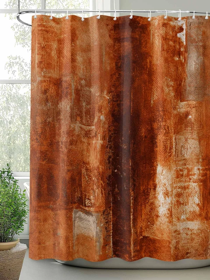 Burnt Orange Waterproof Shower Curtains Set - Extra Long 72 x 84 Inch, Vintag... - Image 3 of 4