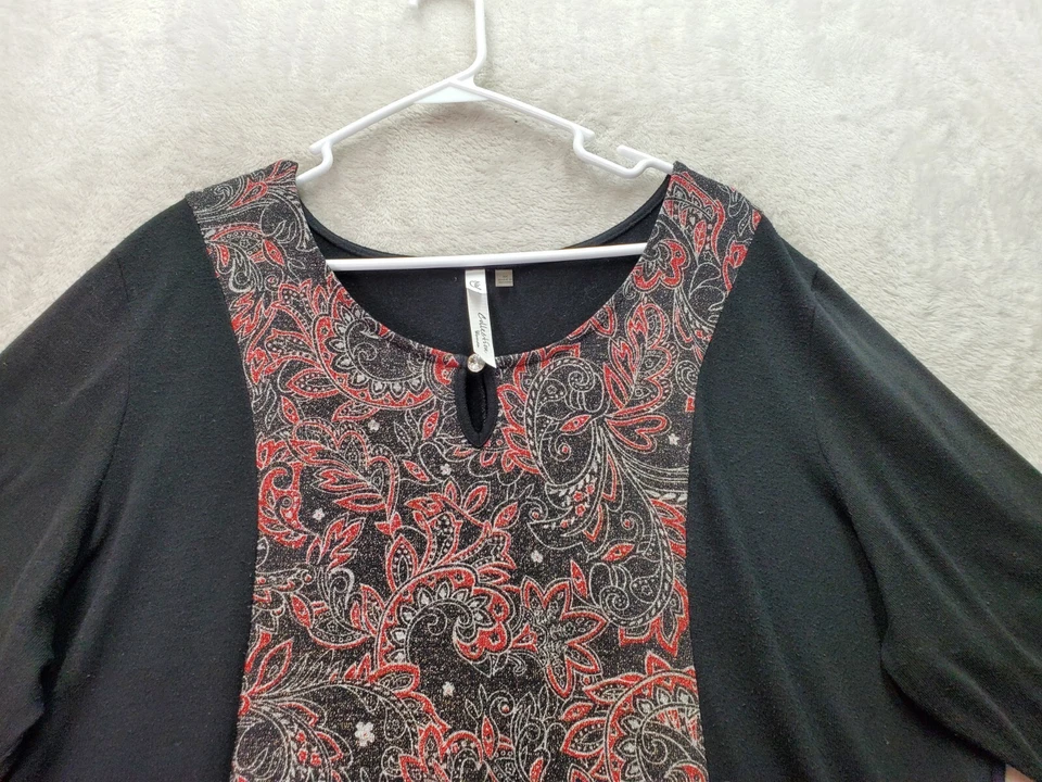 NY Collection Blouse Top Women's Size 3X Black Paisley 3/4 Sleeve Keyhole Neck - Image 4 of 4