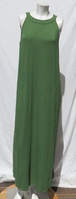 J JILL M Olive Green Stretch Slub Jersey Knit High Neck Long Maxi Dress  Pockets | eBay