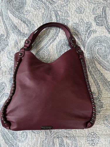 Carlos By Carlos Santana Burgundy Studded Purse Hand Bag Three Sections NICE!