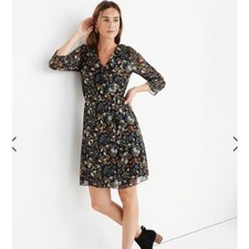 Madewell Women's Sheer Sleeve Ruffle Wrap Dress in Finch Floral SIZE MEDIUM