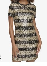 Karl Lagerfeld Paris Women  s Sequined Dress - Black  Gold Size 14