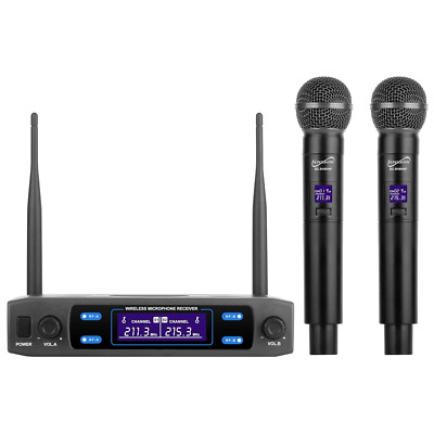 Supersonic VHF Dual Fixed Channel Professional Wireless Microphones w Carry Case