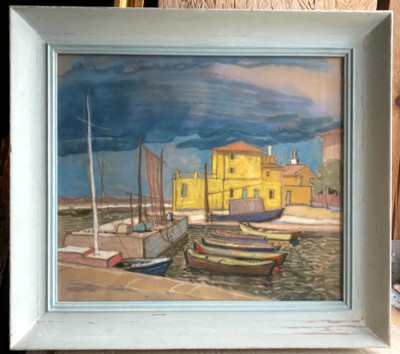 ::GEMÄLDE HAFEN PASTELL MEDITERRAN KÜSTE SIGNIERT °EXPRESSIONIST ALOIS RIEDER