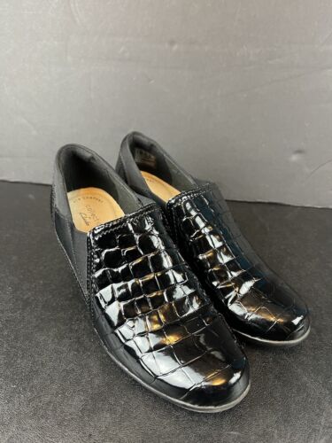 Clarks Women’s Emily Amelia Black Leather Block Loafer US 6 Medium Width