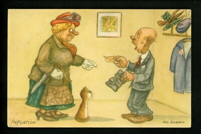 Artist Signed Vintage postcard Edgren printed in Sweden comic Inflation