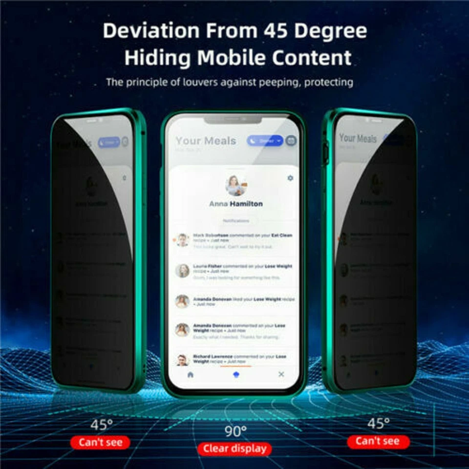 For iPhone 15 14 13 12 11 X 8 7 SE Magnetic Anti Peep Private Double Glass Case - Image 4 of 4