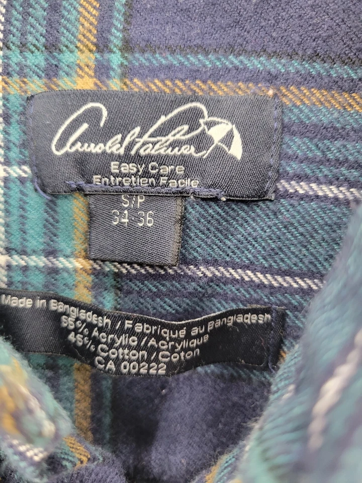 Camisa Arnold Palmer Para Hombre Pequeña Verde Azul Franela a Cuadros Manga Larga Con Botones Foto 3 de 4