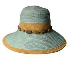 Sun N Sand Hat Packable Crushable Wood Beaded Head Band Strip One Size Fits Most