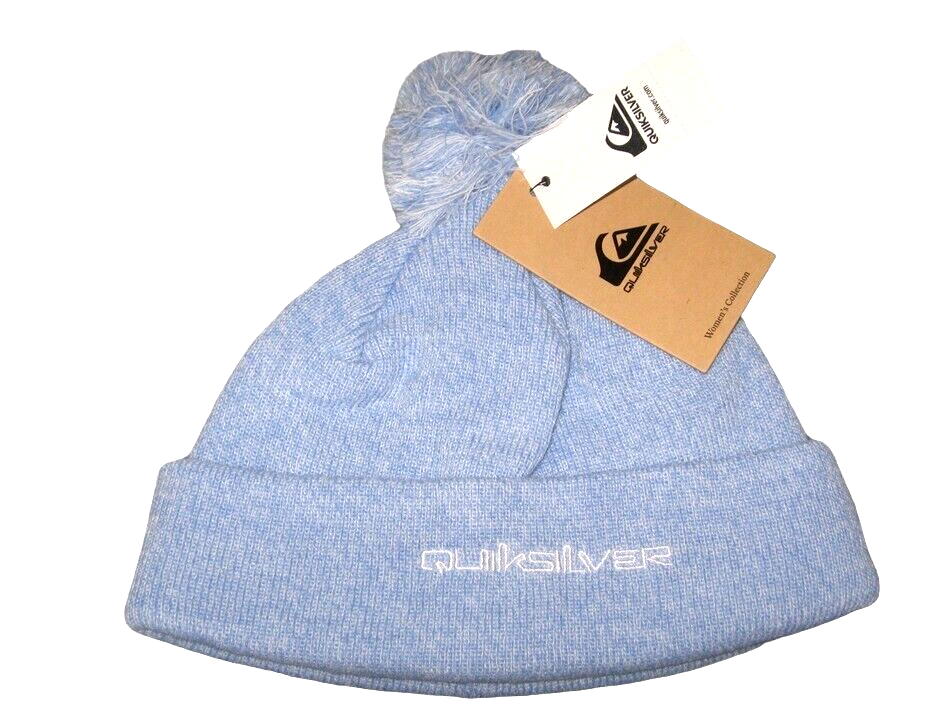 BNWT  QUIKSILVER  Ladies Short Fit Bobble Beanie Hat  Crystal  Blue