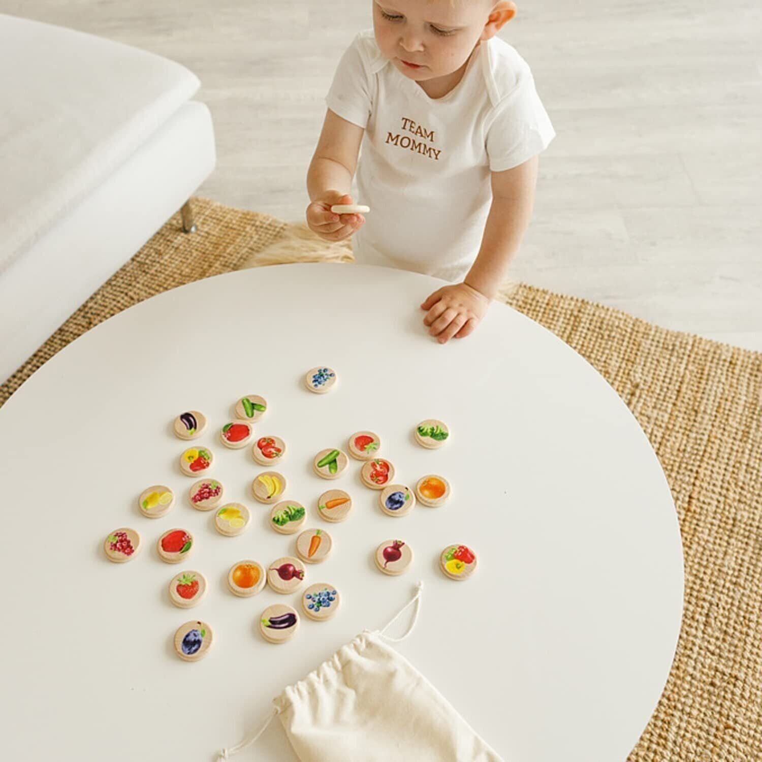 Ulanik Fruits and Vegetables Matching Memory Game for Toddlers 3+ Wooden Game