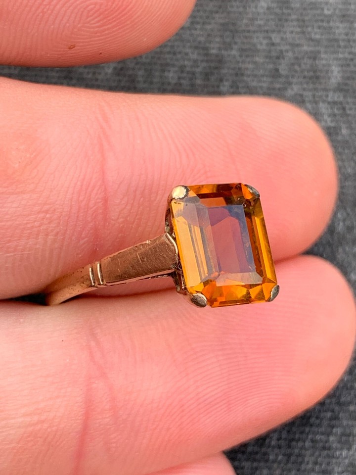 9ct gold citrine emerald cut ring vintage eBay