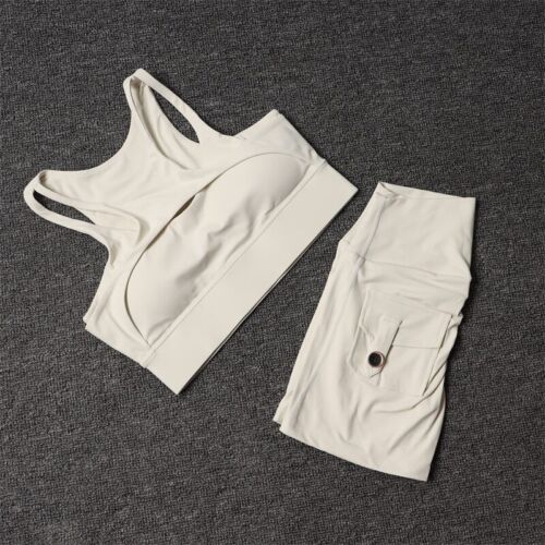 Para mujeres Chándal Pantalones Cortos Yoga Set con Bolsillo Cintura Alta Ropa Deportiva Leggings - Imagen 1 de 41