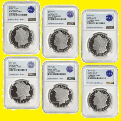 2023 MORGAN & Peace Dollar 6 coins set NGC PF 70 First DAY ISSUE