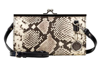 Patricia Nash VALLINA Leather  Clutch Kiss Lock Frame Crossbody Bag Black Python