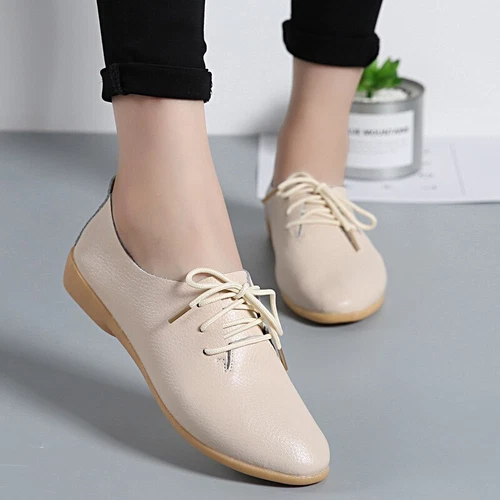 Women Oxford Shoes Leather Ballet Flats Lace Up Soft Casual Comfortable Ladies - Bild 31 von 42