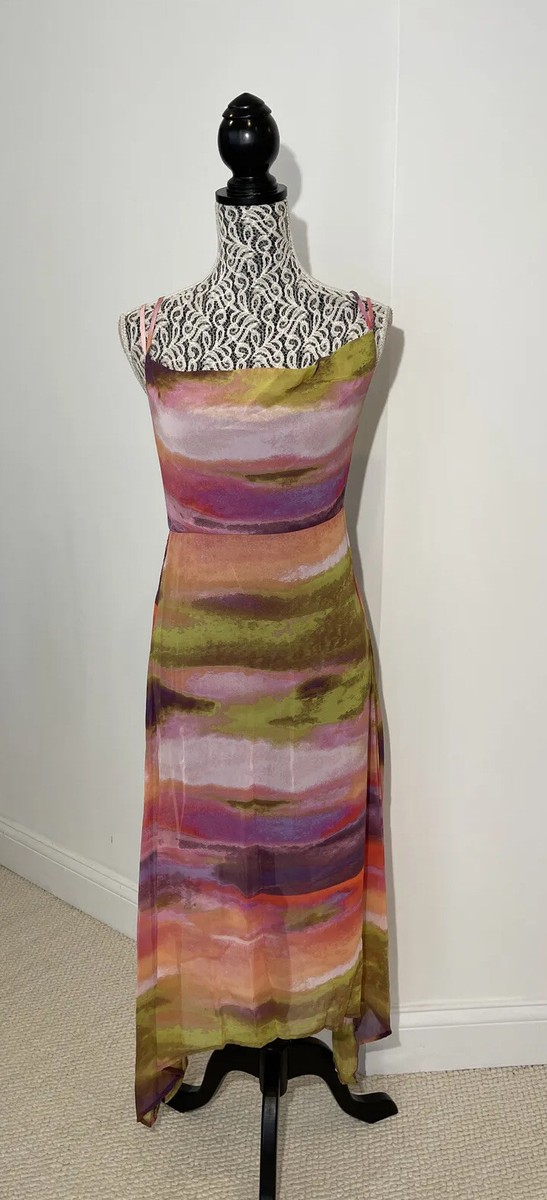 Wild Fable M Spaghetti Straps Chiffon Striped Dress Midi Uneven Hem Racer  Back | eBay