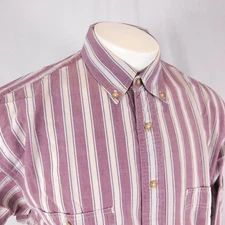 Eddie Bauer Men’s Shirt Purple White Stripes Button Dn Long Sleeve Sz L 